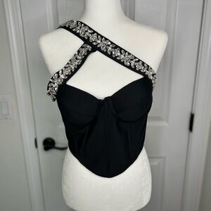 Elegant Black Embellished Women's Top